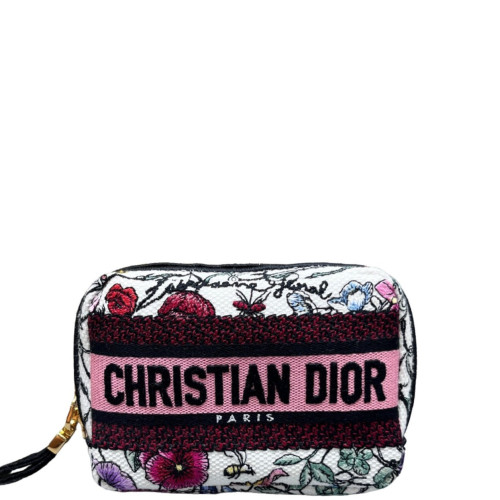 Dior Cannage Stitch Clutch Canvas White Pink Black