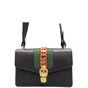 Gucci Small Sylvie Shoulder Bag Calfskin Black Green Red