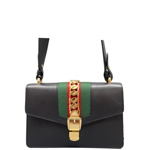 Gucci Small Sylvie Shoulder Bag Calfskin Black Green Red