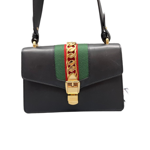 Gucci Small Sylvie Shoulder Bag Calfskin Black Green Red