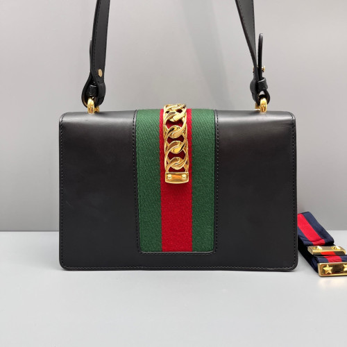 Gucci Small Sylvie Shoulder Bag Calfskin Black Green Red