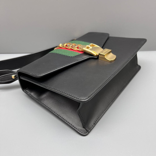 Gucci Small Sylvie Shoulder Bag Calfskin Black Green Red