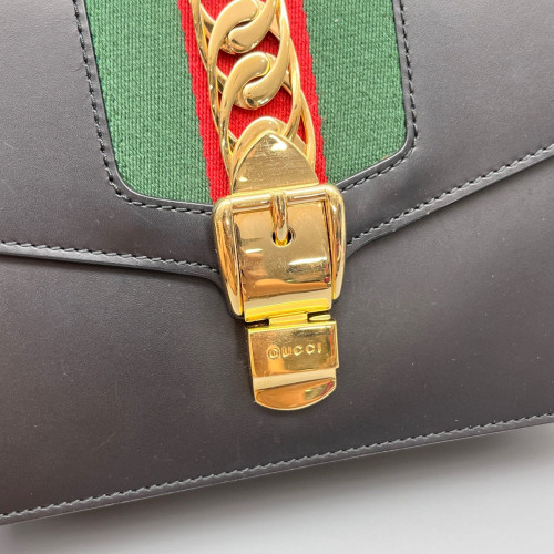 Gucci Small Sylvie Shoulder Bag Calfskin Black Green Red