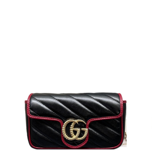 Gucci Matelasse Super Mini GG Marmont Calfskin Black Red