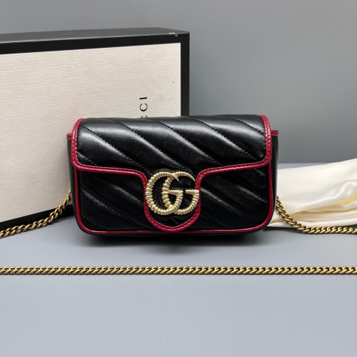 Gucci Matelasse Super Mini GG Marmont Calfskin Black Red