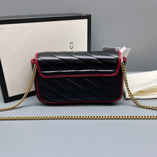 Gucci Matelasse Super Mini GG Marmont Calfskin Black Red