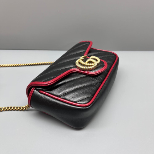 Gucci Matelasse Super Mini GG Marmont Calfskin Black Red