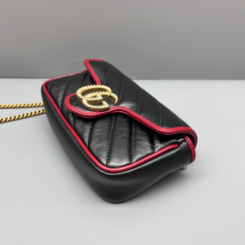 Gucci Matelasse Super Mini GG Marmont Calfskin Black Red