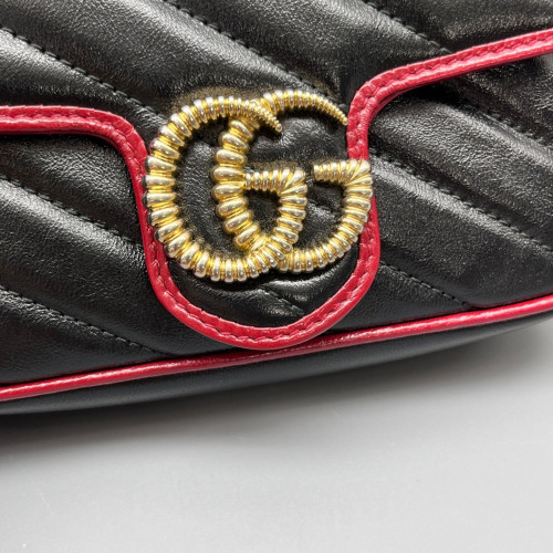 Gucci Matelasse Super Mini GG Marmont Calfskin Black Red