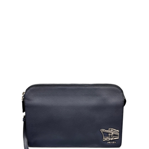 Prada Clutch Saffiano Calfskin Dark Blue