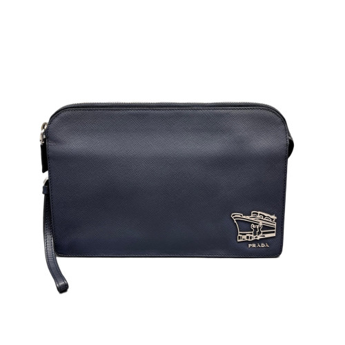 Prada Clutch Saffiano Calfskin Dark Blue