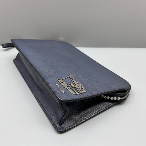 Prada Clutch Saffiano Calfskin Dark Blue