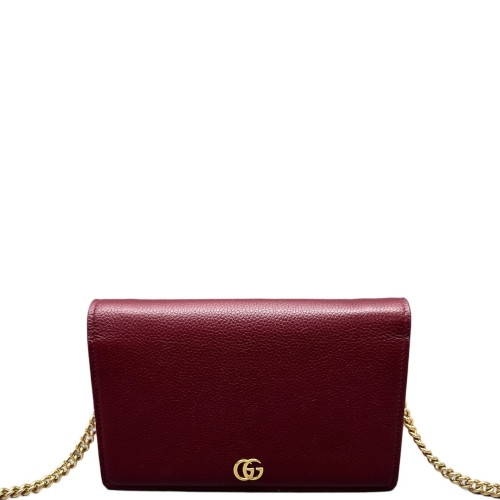 Gucci Mini GG Marmont Wallet On Chain Full Flap Calfskin Red