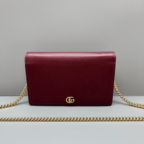 Gucci Mini GG Marmont Wallet On Chain Full Flap Calfskin Red