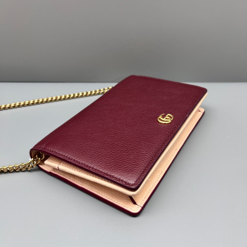Gucci Mini GG Marmont Wallet On Chain Full Flap Calfskin Red