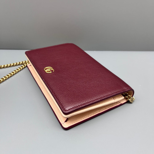 Gucci Mini GG Marmont Wallet On Chain Full Flap Calfskin Red