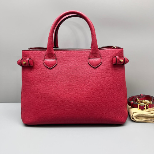 Burberry Medium Banner Tote Grained Calfskin House Check Red Khaki Black