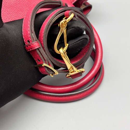 Burberry Medium Banner Tote Grained Calfskin House Check Red Khaki Black