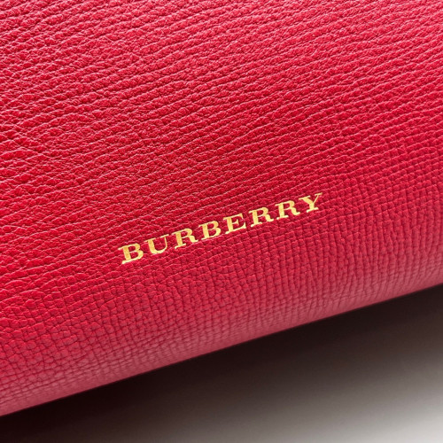 Burberry Medium Banner Tote Grained Calfskin House Check Red Khaki Black