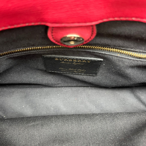 Burberry Medium Banner Tote Grained Calfskin House Check Red Khaki Black