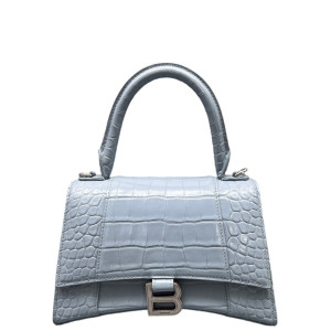 Balenciaga Hourglass Small Calfskin Crocodile Embossed Light Blue