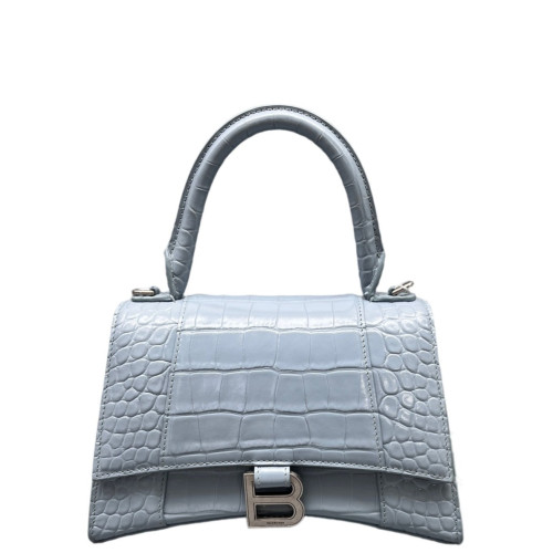 Balenciaga Hourglass Small Calfskin Crocodile Embossed Light Blue