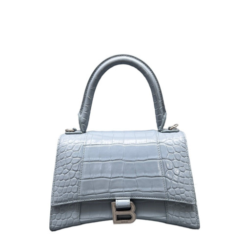 Balenciaga Hourglass Small Calfskin Crocodile Embossed Light Blue