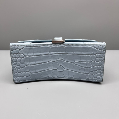 Balenciaga Hourglass Small Calfskin Crocodile Embossed Light Blue
