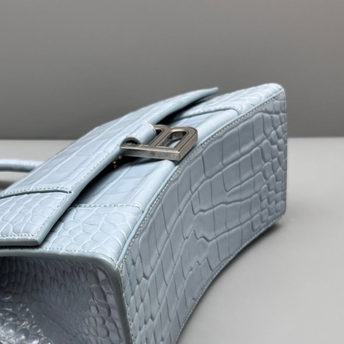 Balenciaga Hourglass Small Calfskin Crocodile Embossed Light Blue