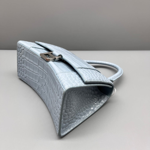 Balenciaga Hourglass Small Calfskin Crocodile Embossed Light Blue