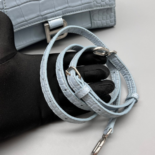 Balenciaga Hourglass Small Calfskin Crocodile Embossed Light Blue