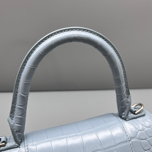 Balenciaga Hourglass Small Calfskin Crocodile Embossed Light Blue