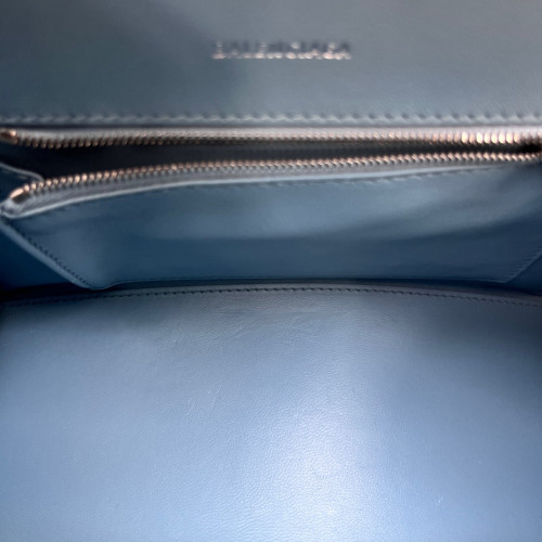 Balenciaga Hourglass Small Calfskin Crocodile Embossed Light Blue