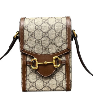 Gucci Mini Horsebit 1955 Crossbody Bag GG Supreme Monogram Brown Beige