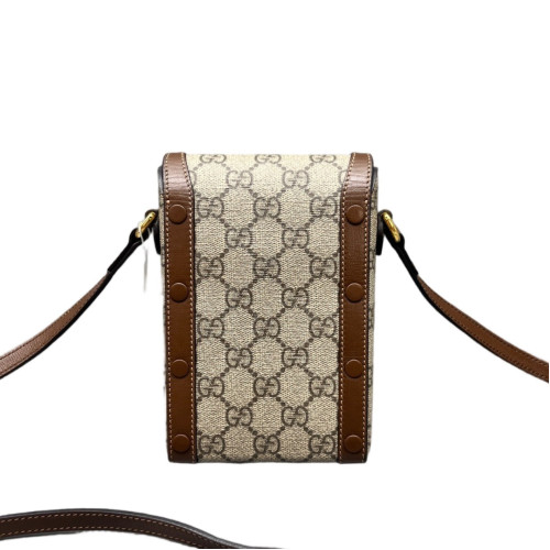 Gucci Mini Horsebit 1955 Crossbody Bag GG Supreme Monogram Brown Beige
