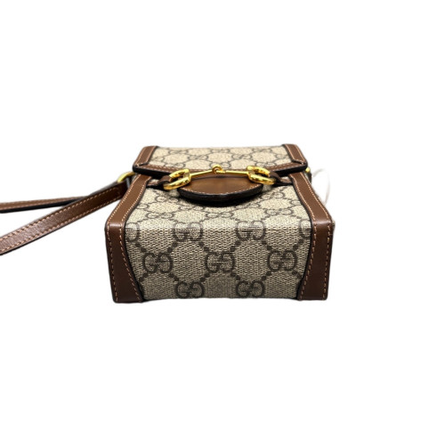Gucci Mini Horsebit 1955 Crossbody Bag GG Supreme Monogram Brown Beige