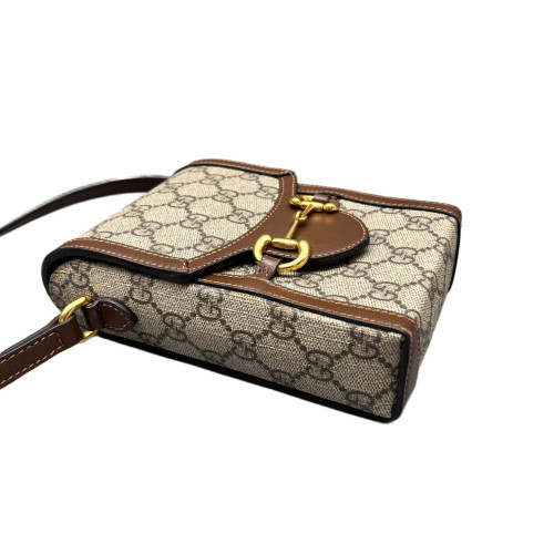 Gucci Mini Horsebit 1955 Crossbody Bag GG Supreme Monogram Brown Beige