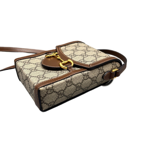 Gucci Mini Horsebit 1955 Crossbody Bag GG Supreme Monogram Brown Beige