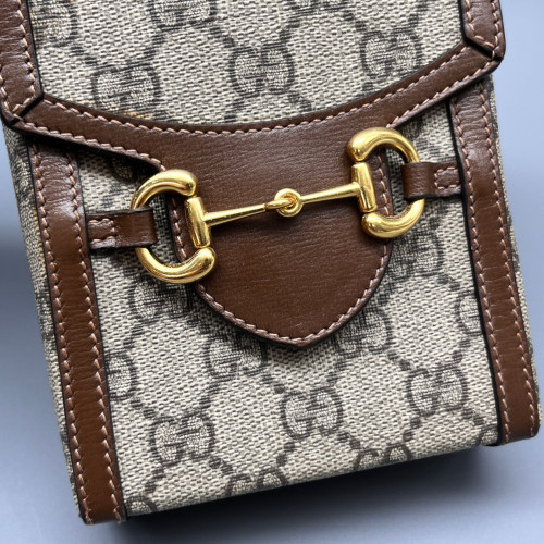 Gucci Mini Horsebit 1955 Crossbody Bag GG Supreme Monogram Brown Beige