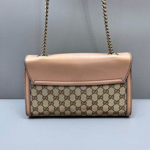 Gucci Medium Emily Chain Shoulder Bag GG Supreme Monogram Pink Brown Beige