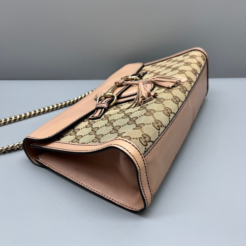 Gucci Medium Emily Chain Shoulder Bag GG Supreme Monogram Pink Brown Beige