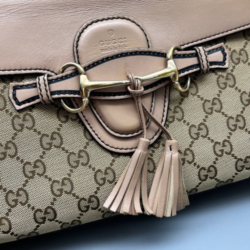 Gucci Medium Emily Chain Shoulder Bag GG Supreme Monogram Pink Brown Beige