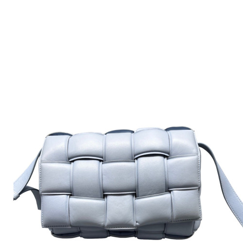 Bottega Veneta Small Padded Cassette Crossbody Bag Lambskin Maxi Intrecciato Light Blue