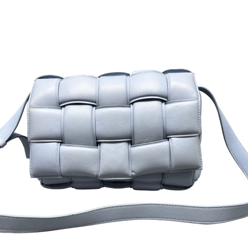 Bottega Veneta Small Padded Cassette Crossbody Bag Lambskin Maxi Intrecciato Light Blue