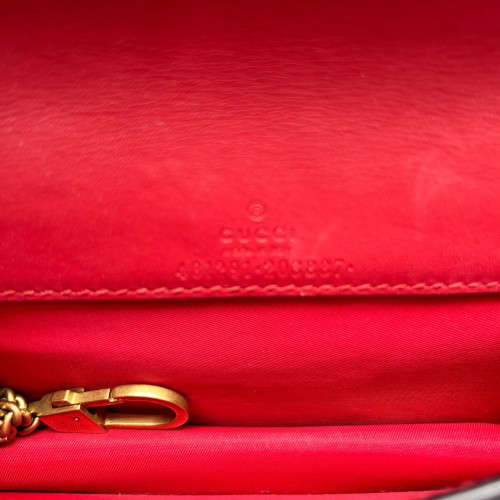Gucci Mini Cherry Chain Wallet GG Supreme Monogram Beige Brown Red