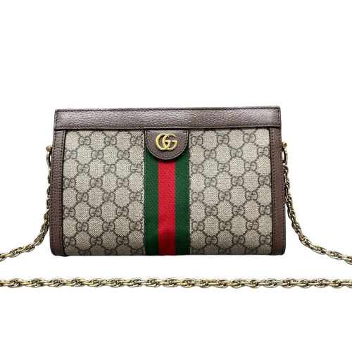 Gucci Web Small Ophidia Chain Shoulder Bag GG Supreme Monogram Beige Brown Green