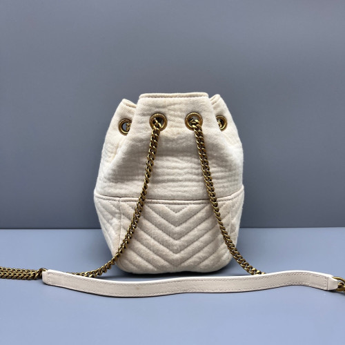Yves Saint Laurent Chevron Bucket Canvas White