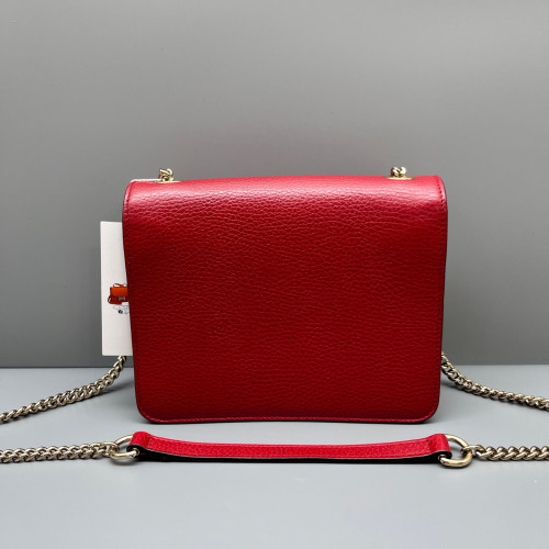 Gucci Small Interlocking G Shoulder Bag Grained Calfskin Red