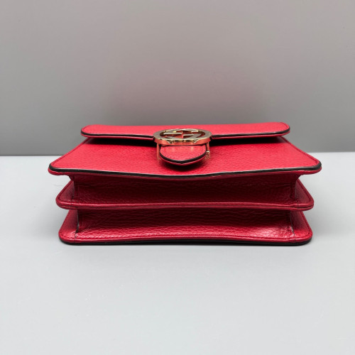Gucci Small Interlocking G Shoulder Bag Grained Calfskin Red