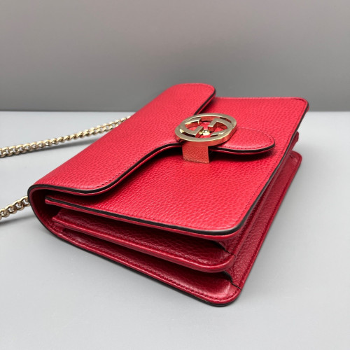 Gucci Small Interlocking G Shoulder Bag Grained Calfskin Red
